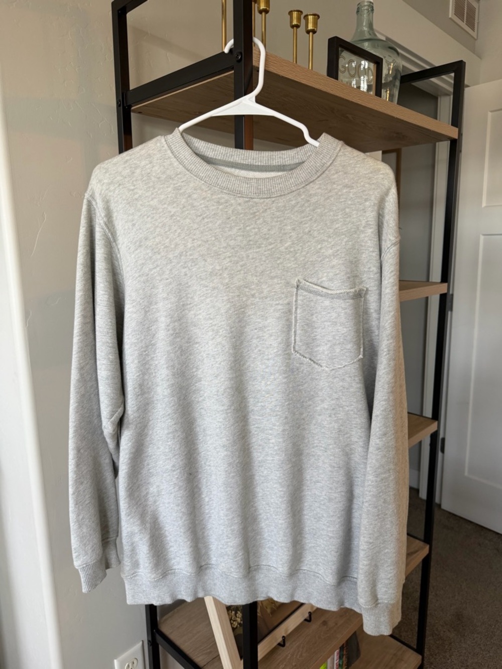 aerie Light Gray Crewneck Sweater with Chest Pocket
